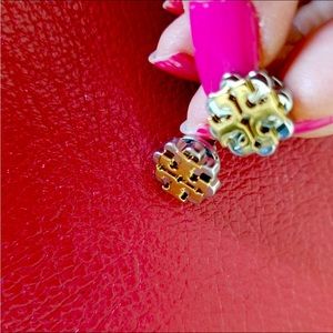 Tory Burch two tone earrings silver gold